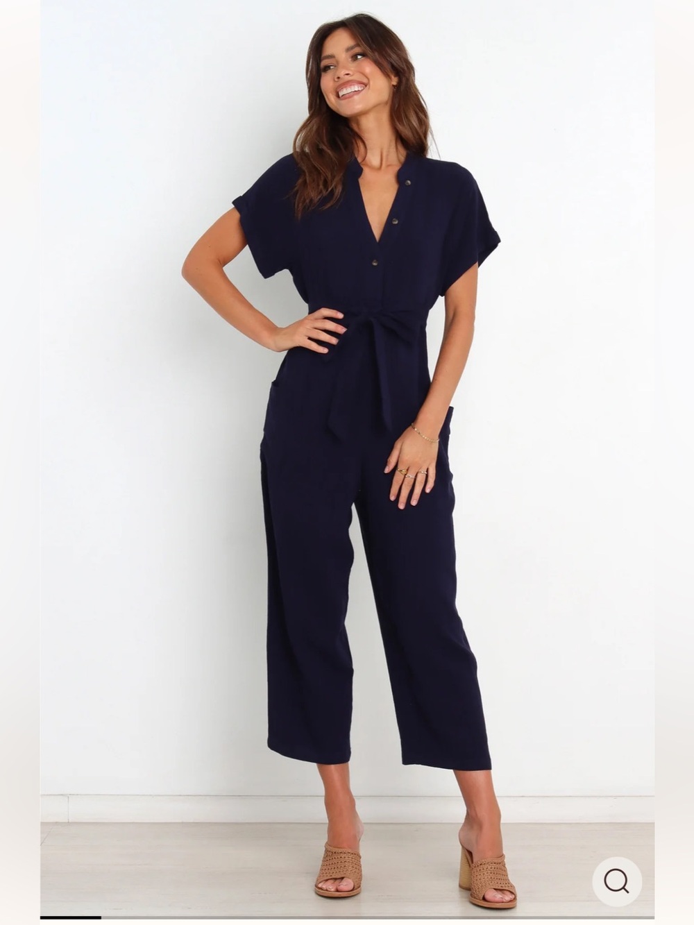 Petal + Pup Archie Navy Linen Short Sleeve Jumpsuit Size 0